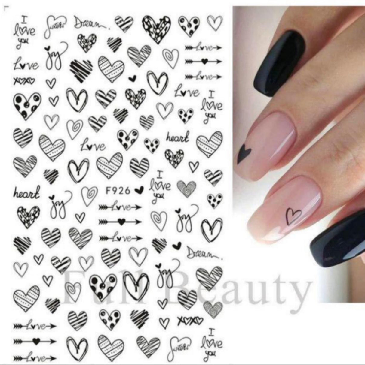 Black Hearts- Nail Sticker- F926