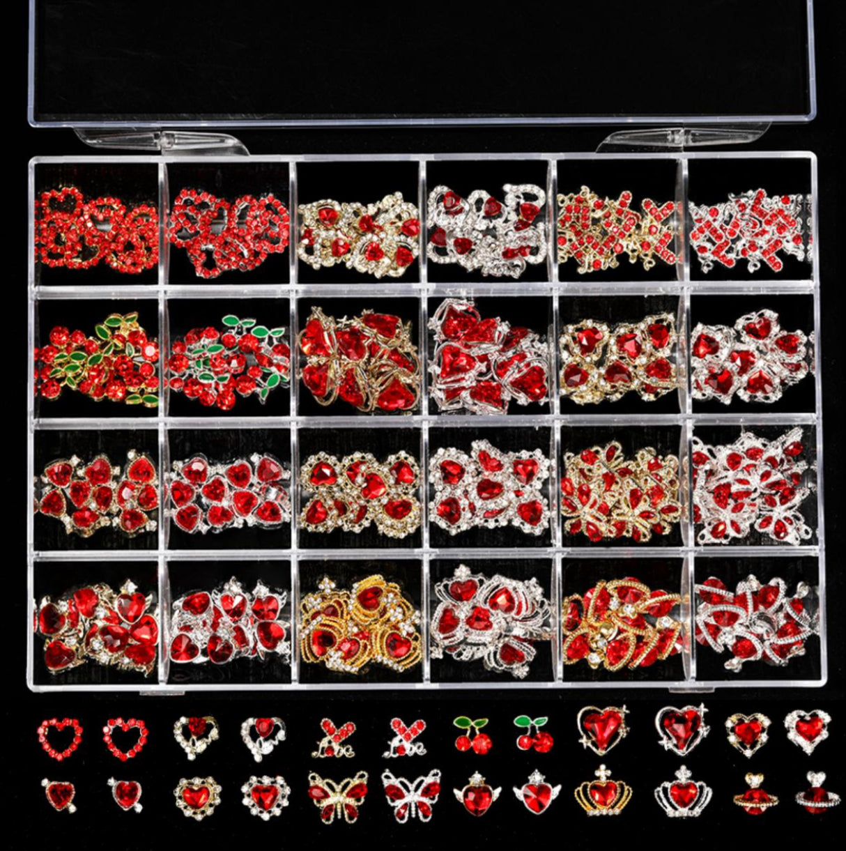 Red Valentine Mix Rhinestone Kit Box #2 - 24 Style