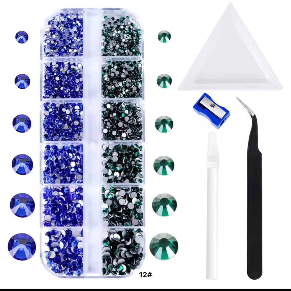 12 Grids Rhinestones Blue and Green