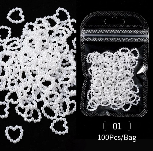 3D  Hearts - Pearls Nail Decoration