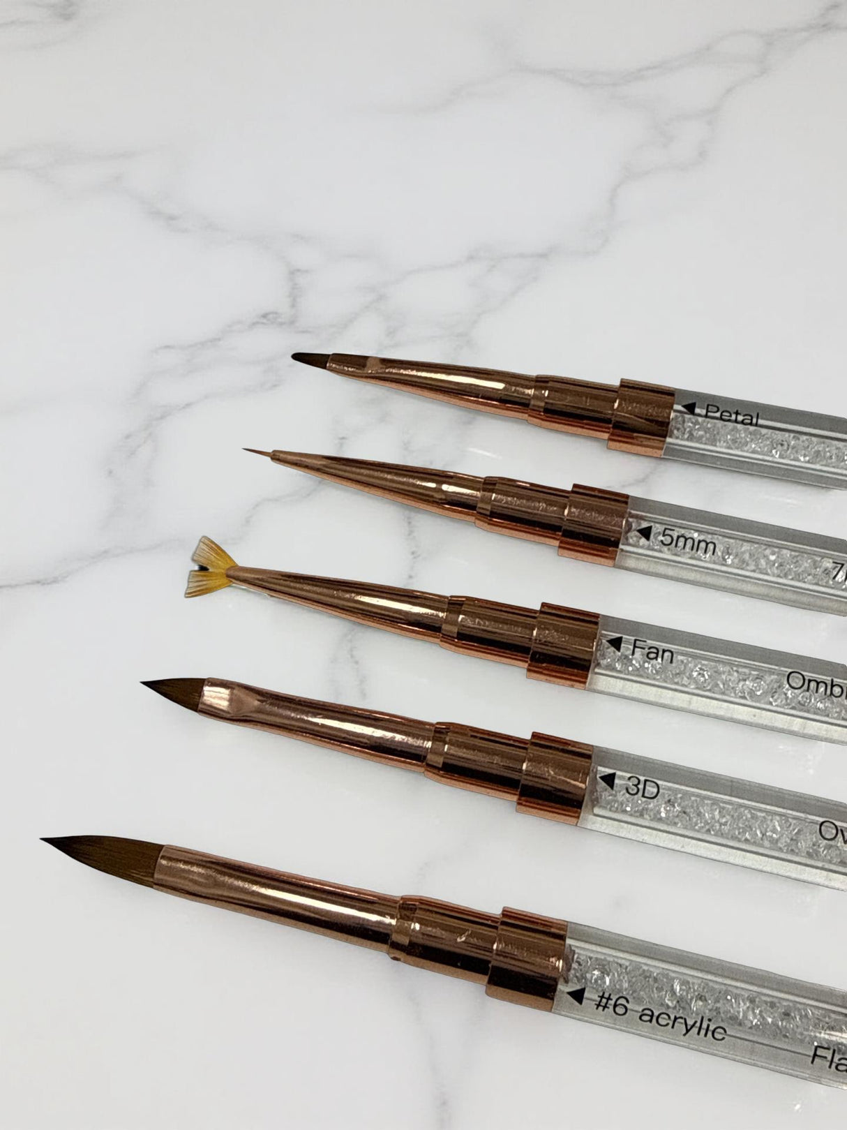 Nail Art Double Brush Set - 5pc | 10 Styles | White