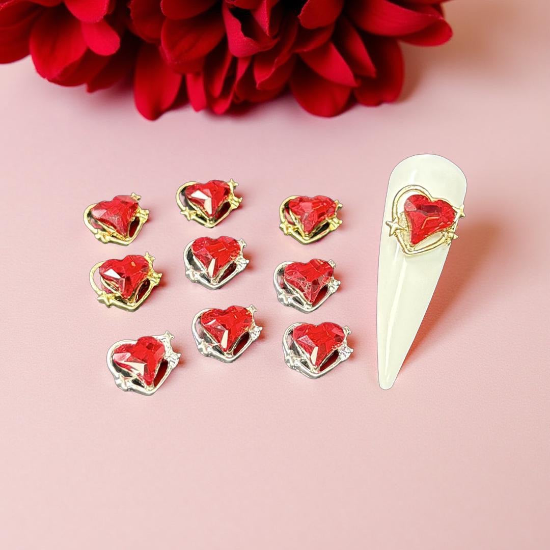 Red Heart Charm - Silver & Gold - 10pc
