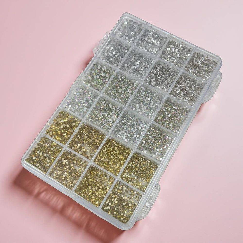 Mix Rhinestone Box Silver,Ab And Gold Mix sizes