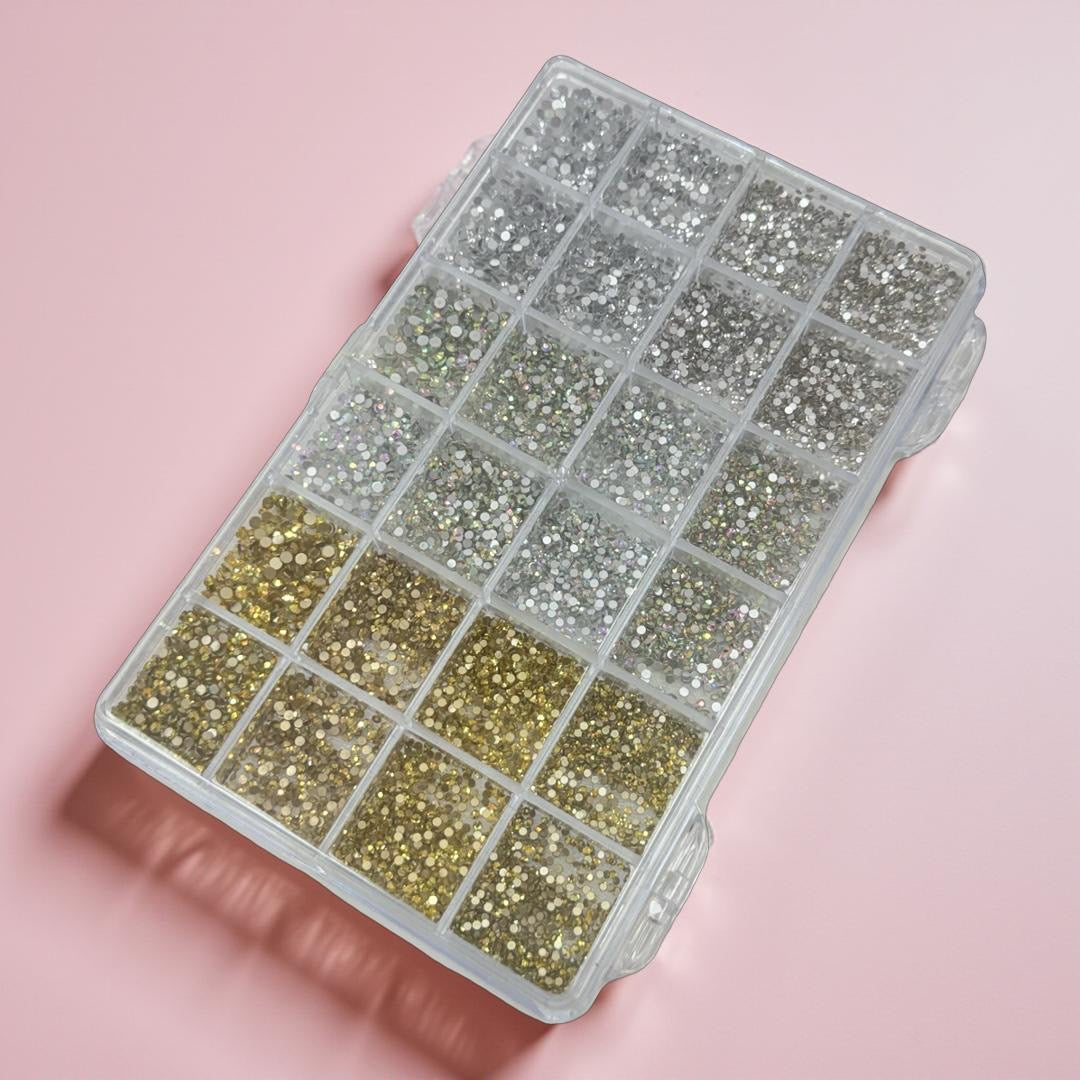 Mix Rhinestone Box Silver,Ab And Gold Mix sizes