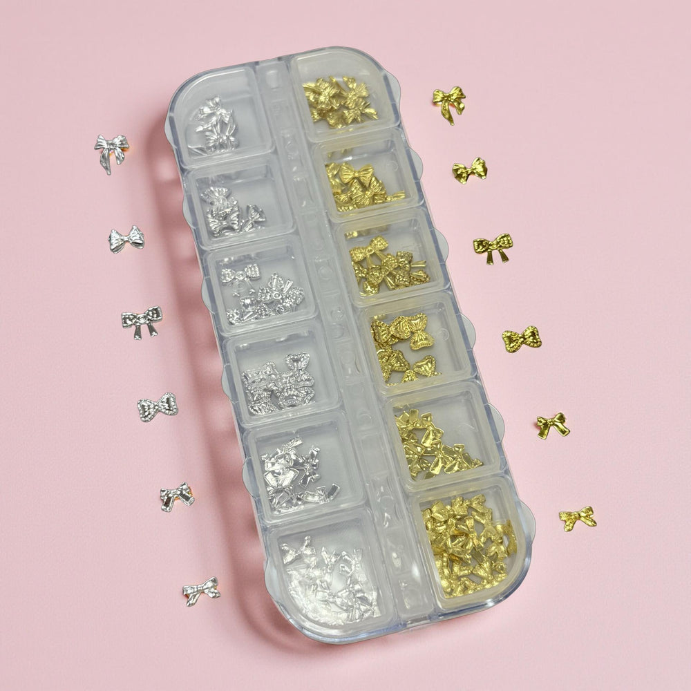 12 Grids Silver  And Gold Bows Alloy Nail Charms - #005