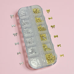 12 Grids Silver  And Gold Bows Alloy Nail Charms - #005