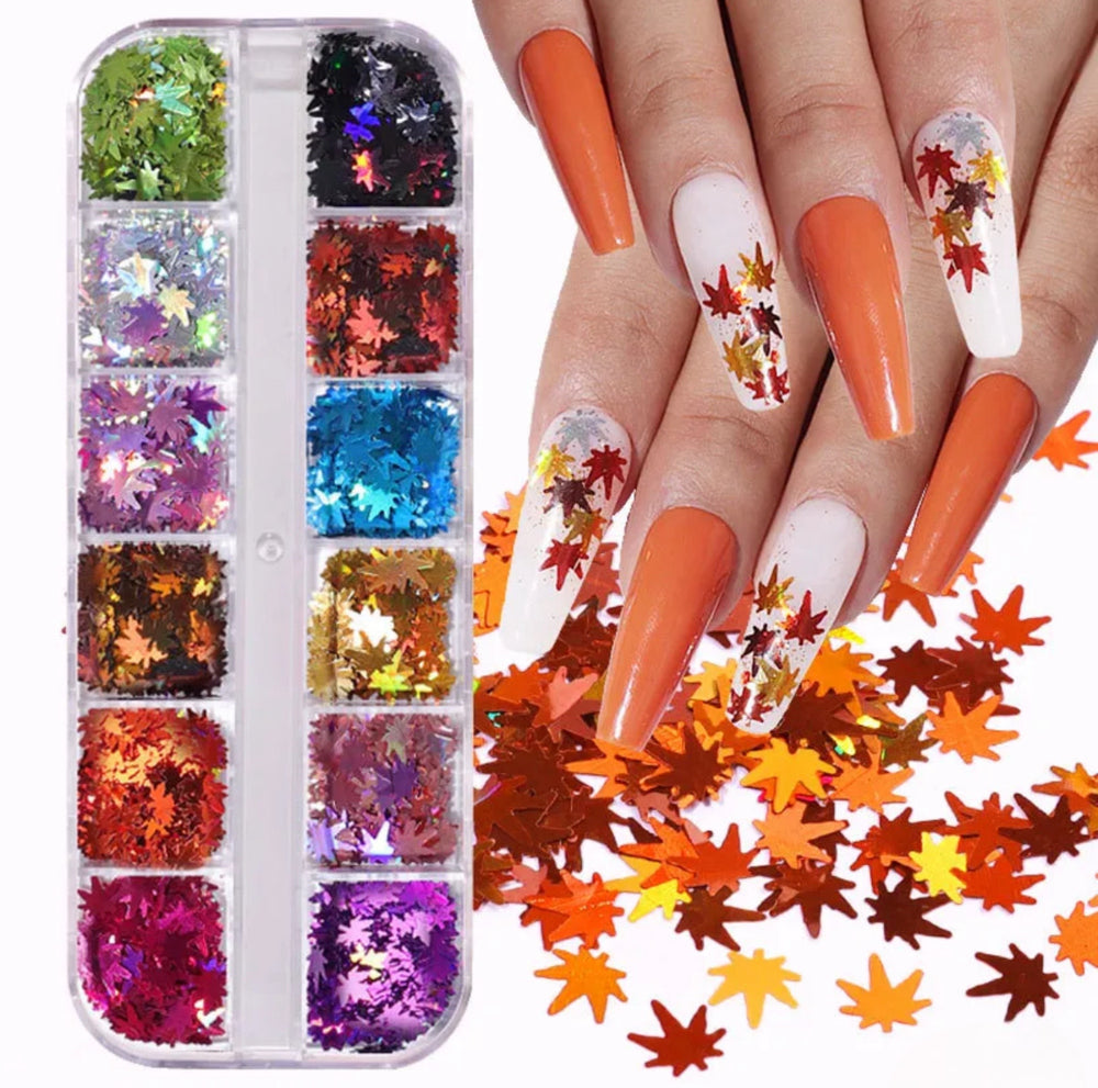 Holographic Fall  Nail Art Maple Leaf Sequins