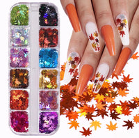Holographic Fall  Nail Art Maple Leaf Sequins