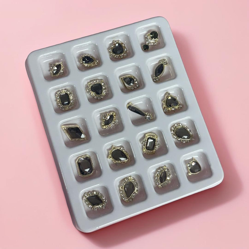 Rhinestone Set Black #05 - 20pc Mix Shapes