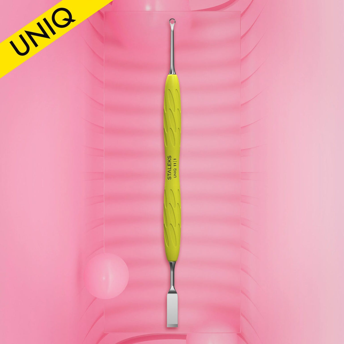 Manicure pusher Gummy with silicone handle UNIQ 11 TYPE 1 (straight flat and loop pusher)