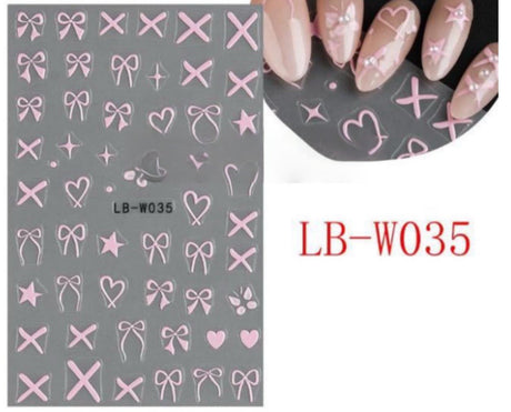Pink 3D Bow & Heart Sticker - LB-W035