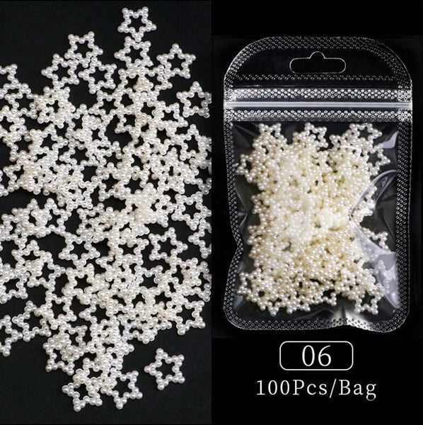 3D White Stars Pearls - Nail Decoration