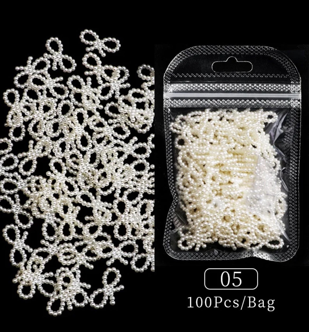 3D White Bowties Pearls - Nail Decoration