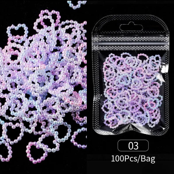 3D  Mix Colors Hearts - Pearls Nail Decoration