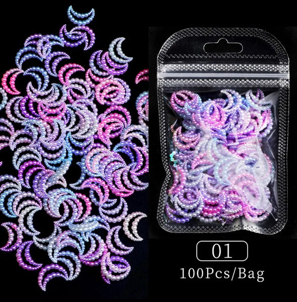 3D Mix Colors Half Moon Pearls  - Nail Decoration