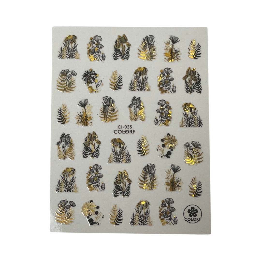 Black And gold Branches Nail Stickers  CJ-035