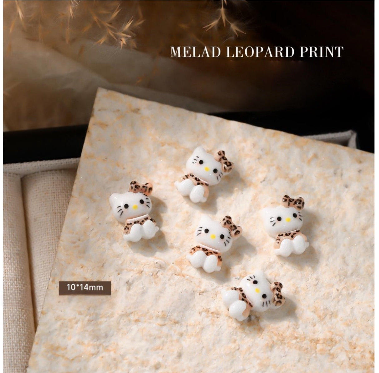 Sitting Hello Kitty Charm w/ Bow & Dress Leopard Animal Print - 30pc