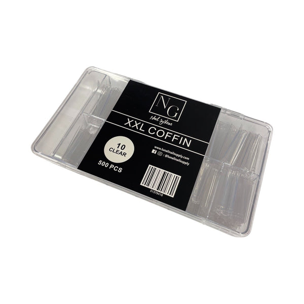 XXL NO C Coffin  Clear Acrylic Nail Tips Box 500 pc