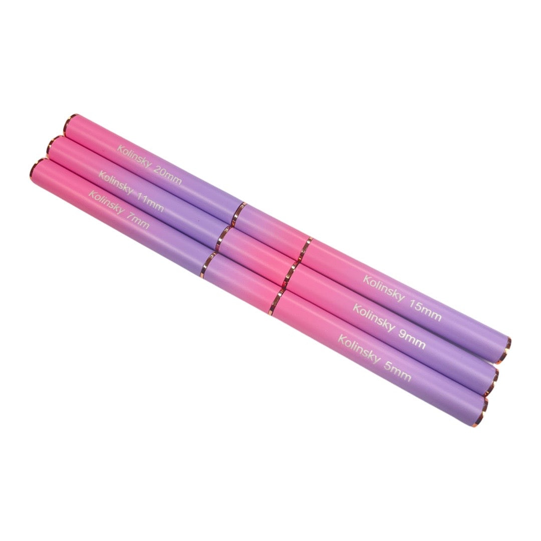 Nail Art Brush Set Kolinsky - 3pc | 6 Sizes - Pink Gradient Color