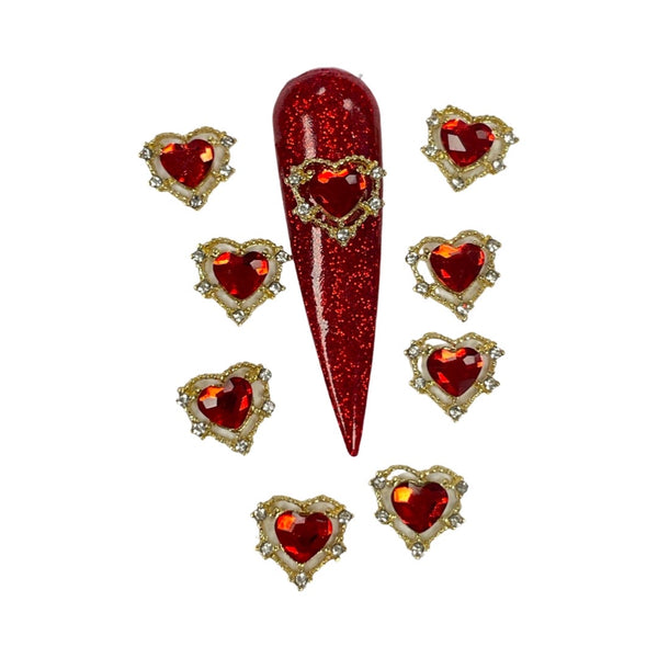 3D Red Heart Nail Charms - 10pc