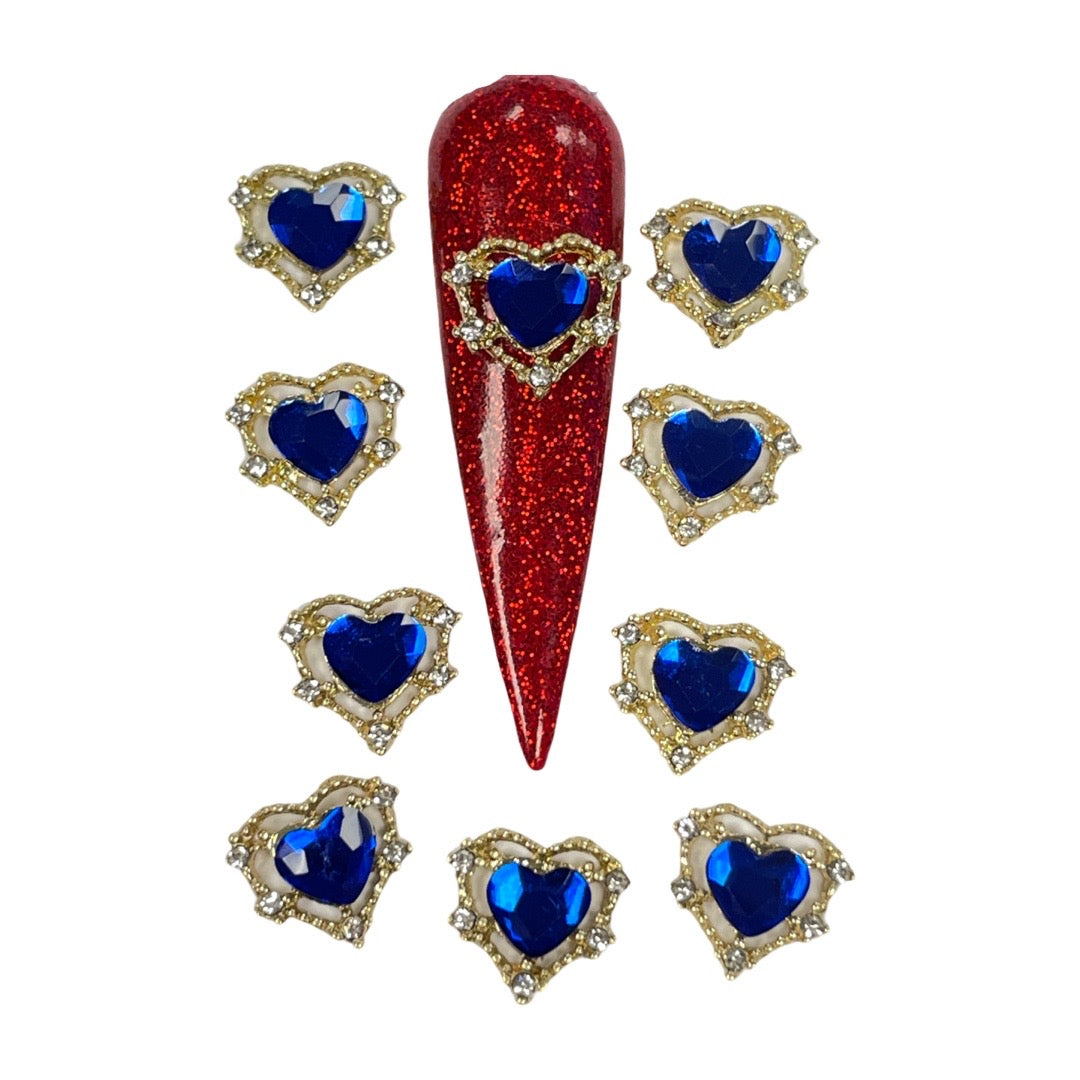 3D  Blue Heart  Nail Charms