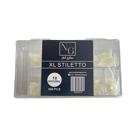 XL NO C Stiletto Natural Acrylic Nail Tips Box - 500pc