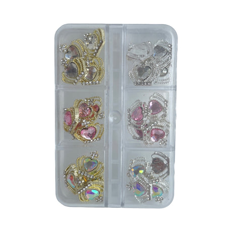 3D Heart Crowns Nail Charms Mix Colors - 30pcs