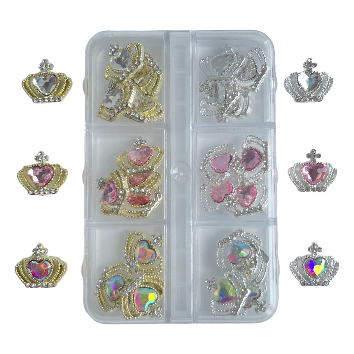 3D Heart Crowns Nail Charms Mix Colors - 30pcs