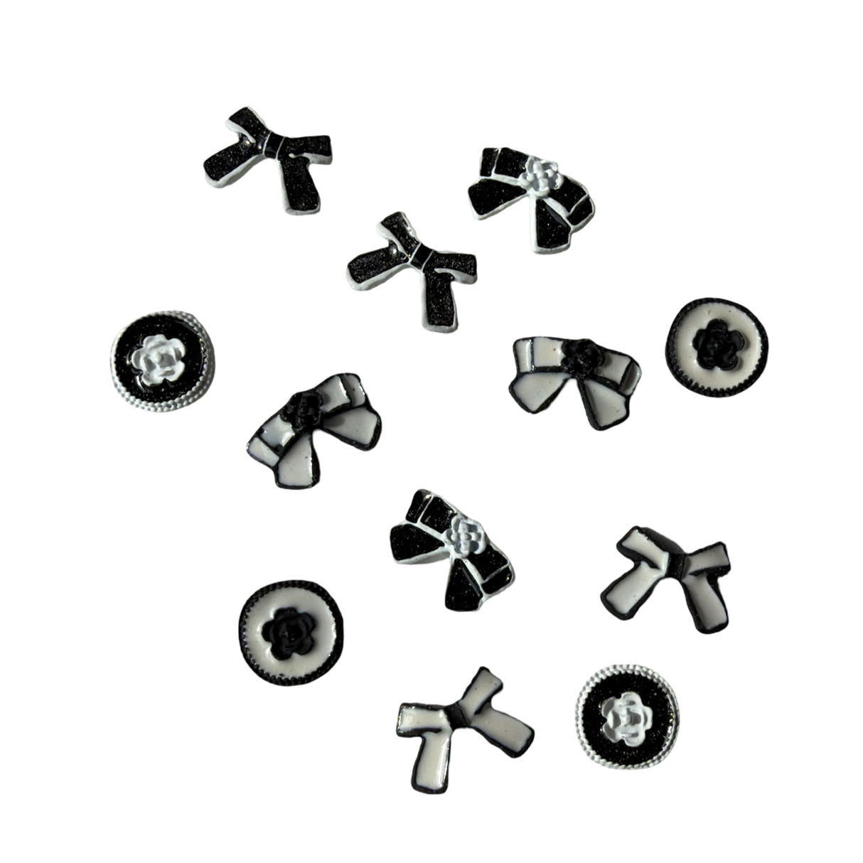 3D Bowties Nail Charm White & Black