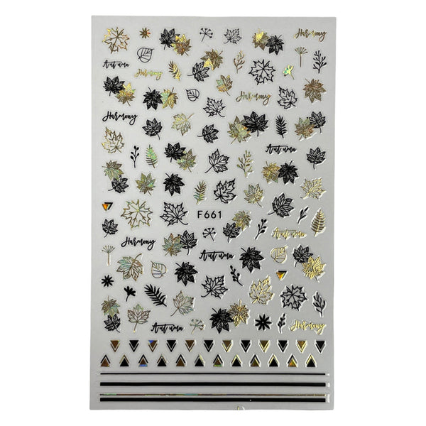 Gold & Black Autumn Leaves Stickers - F661