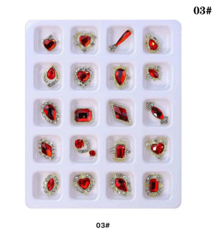 Rhinestone Set Red - 20pc Mix Shapes