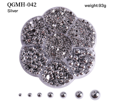 Half Round Pearls Carbon Silver 2820pc - Flat Back