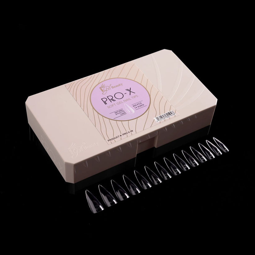 PRO-X Soft Gel Nail Tips 09 - Natural Stiletto Long - 14 Sizes | 600pc