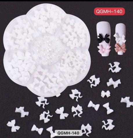 3D Bowties White Color - Nail Art Charm