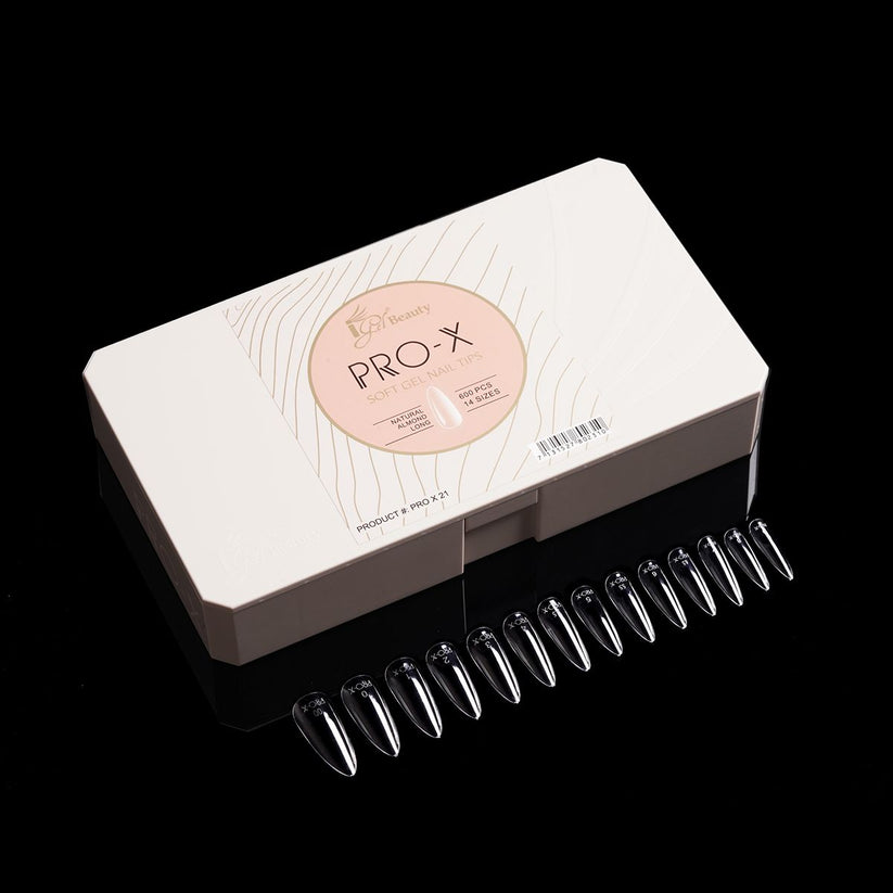 PRO-X Soft Gel Nail Tips 21 - Natural Almond Long - 14 Sizes | 600pc