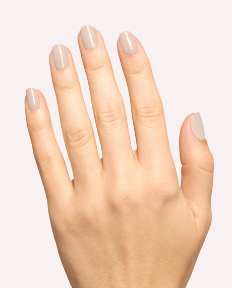 Hand modeling OPI Berlin There, Doin' That gel nail polish, a glossy taupe-beige shade
