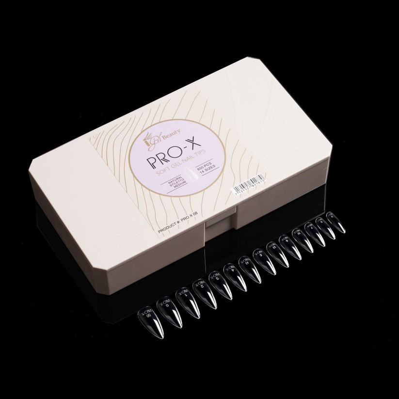PRO-X Soft Gel Nail Tips 09 - Natural Stiletto Medium - 14 Sizes | 600pc