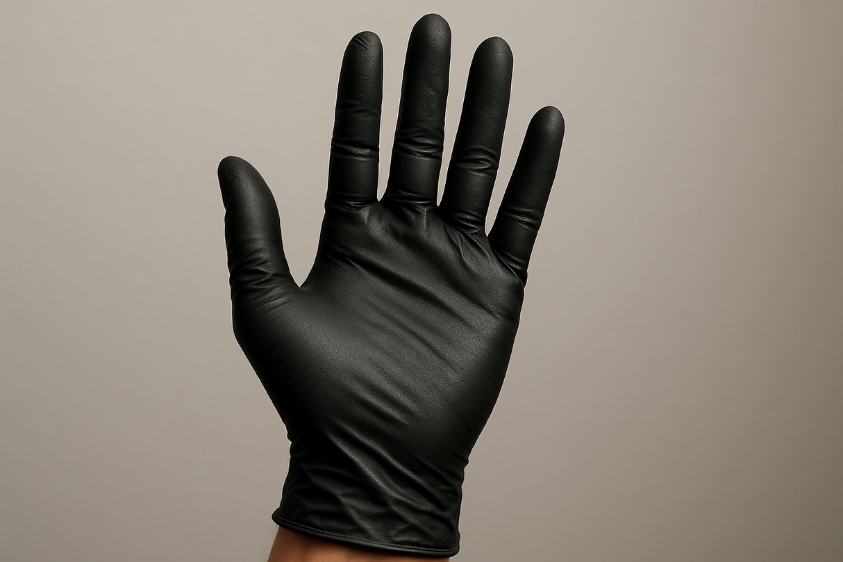 hand with a black latex glove
