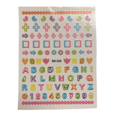 Nail Sticker - DD-333 Colorful Letters and Shapes | Cross, Arrow, Squares