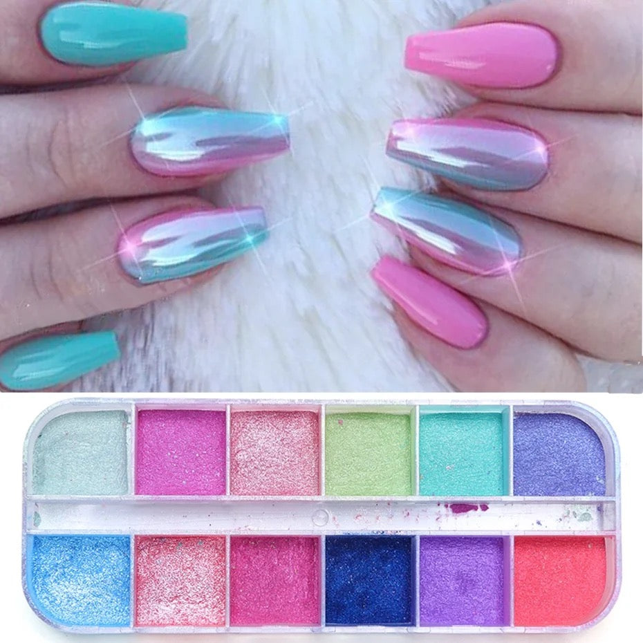 12 Grids Nail Glitter Colorful Mirror powder