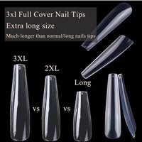 Full Cover Nail Tips  3XL  Coffin   Clear / Nail Tips Bag 500pc