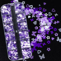 12 Grids Sequin Mix Purple - Heart, Butterfly, Flower # 6