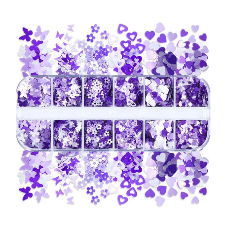 12 Grids Sequin Mix Purple - Heart, Butterfly, Flower # 6