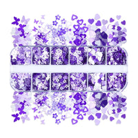 12 Grids Sequin Mix Purple - Heart, Butterfly, Flower # 6