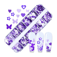 12 Grids Sequin Mix Purple - Heart, Butterfly, Flower # 6