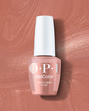 OPI GelColor Route Beer Float gel nail polish bottle in a shimmering warm rose-brown shade
