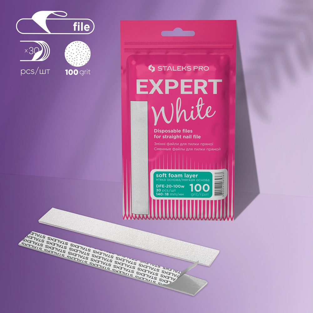 Adhesive nail files for straight base on a soft foam layer, 100 grit (30 pcs) - EXPERT 20