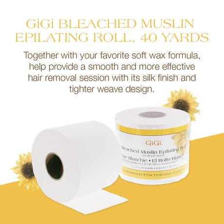 GIGI Bleached Muslin Epilating Roll, 3.5" Wide - 40 Yards