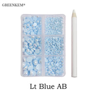 6 Grids / Blue AB   Pack Mix Half Round Pearls flat back