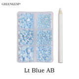 6 Grids / Blue AB   Pack Mix Half Round Pearls flat back